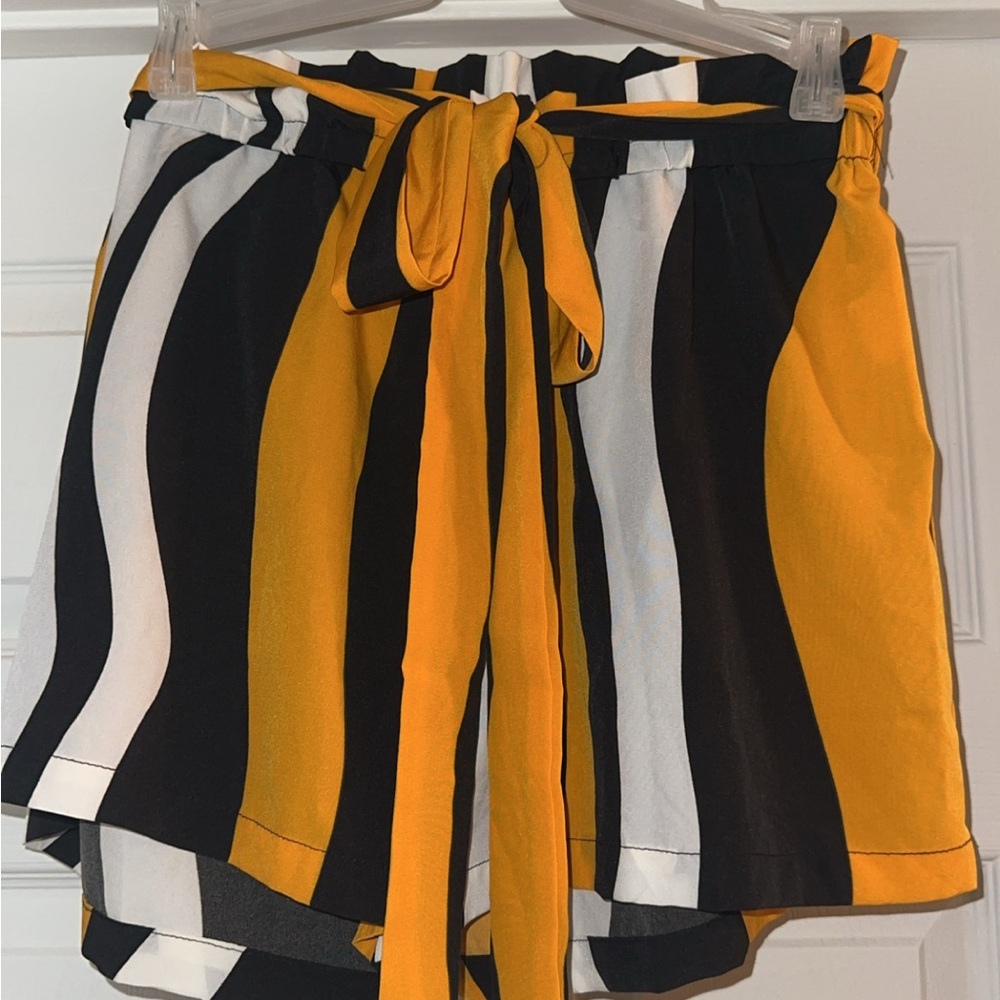 Striped Yellow and Black Women's Shorts